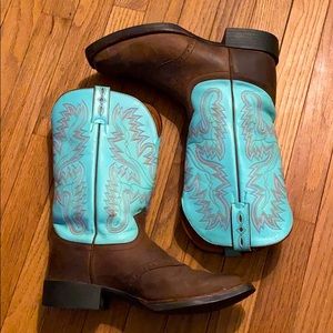 Size 9 Turquoise Square-Toe Justin Boots